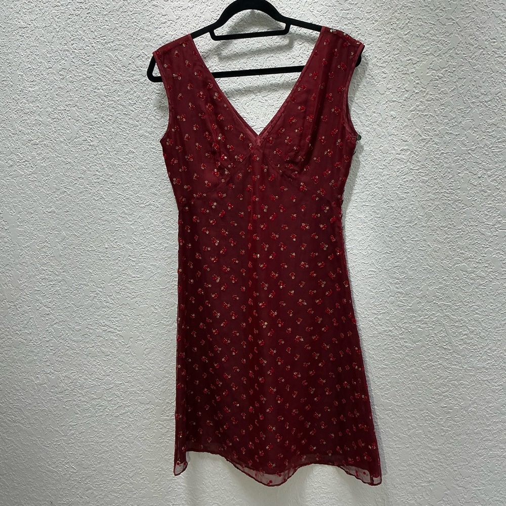 Press & Bastian England Red Sleeveless V-Neck silk Mini Dress